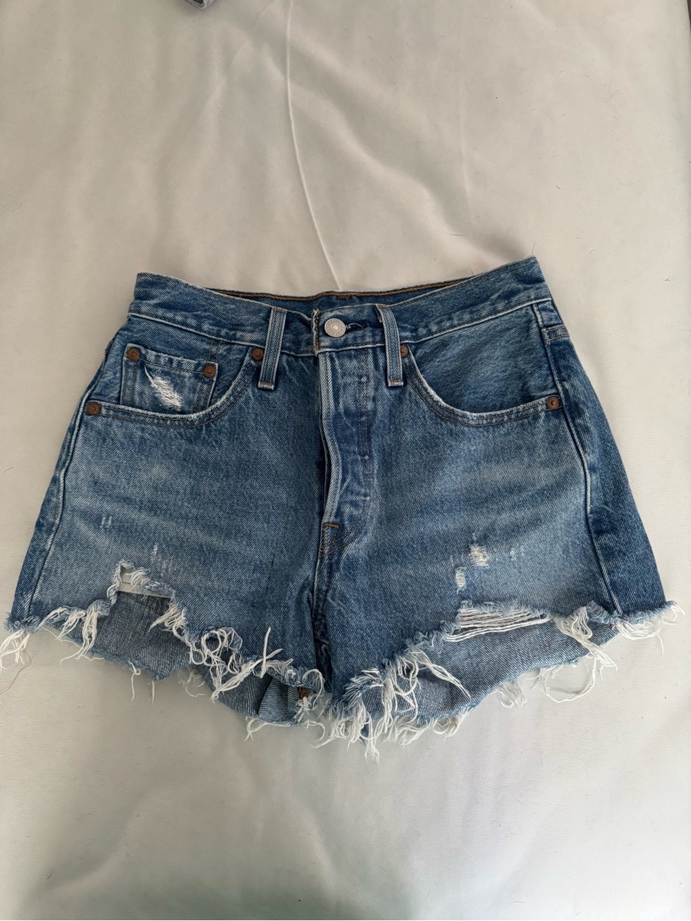Levi's Distressed Frayed Hem Denim Shorts - Blue